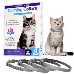 minasuki 4 pack calming collar for cats - 60 days anxiety and stress relief, relaxing cat collar, adjustable pheromones collar for cats，natural soothing for continuous calming