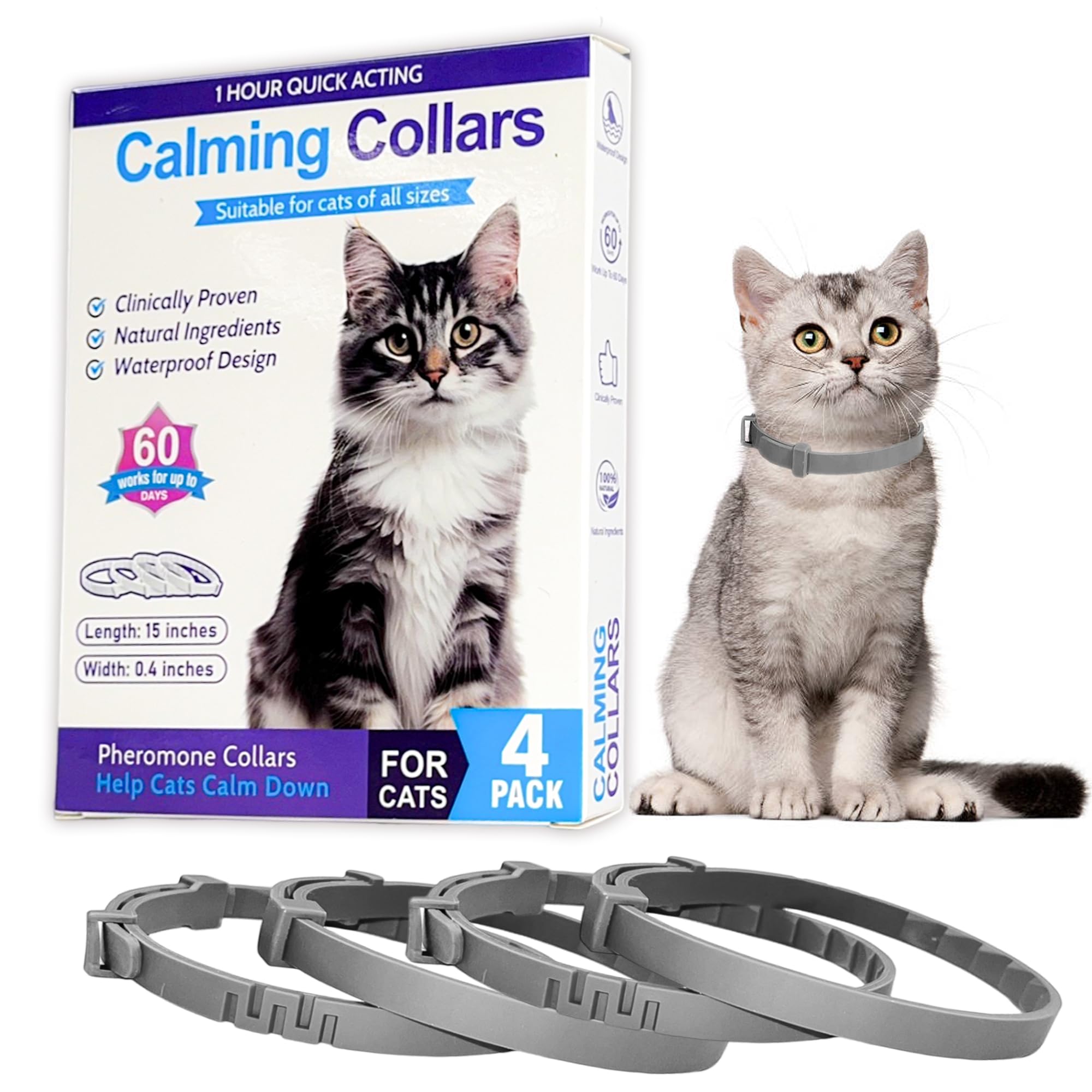 Minasuki 4 Pack Calming Collar for Cats - 60 Days Anxiety and Stress Relief, Relaxing Cat Collar, Adjustable Pheromones Collar for Cats，Natural Soothing for Continuous Calming