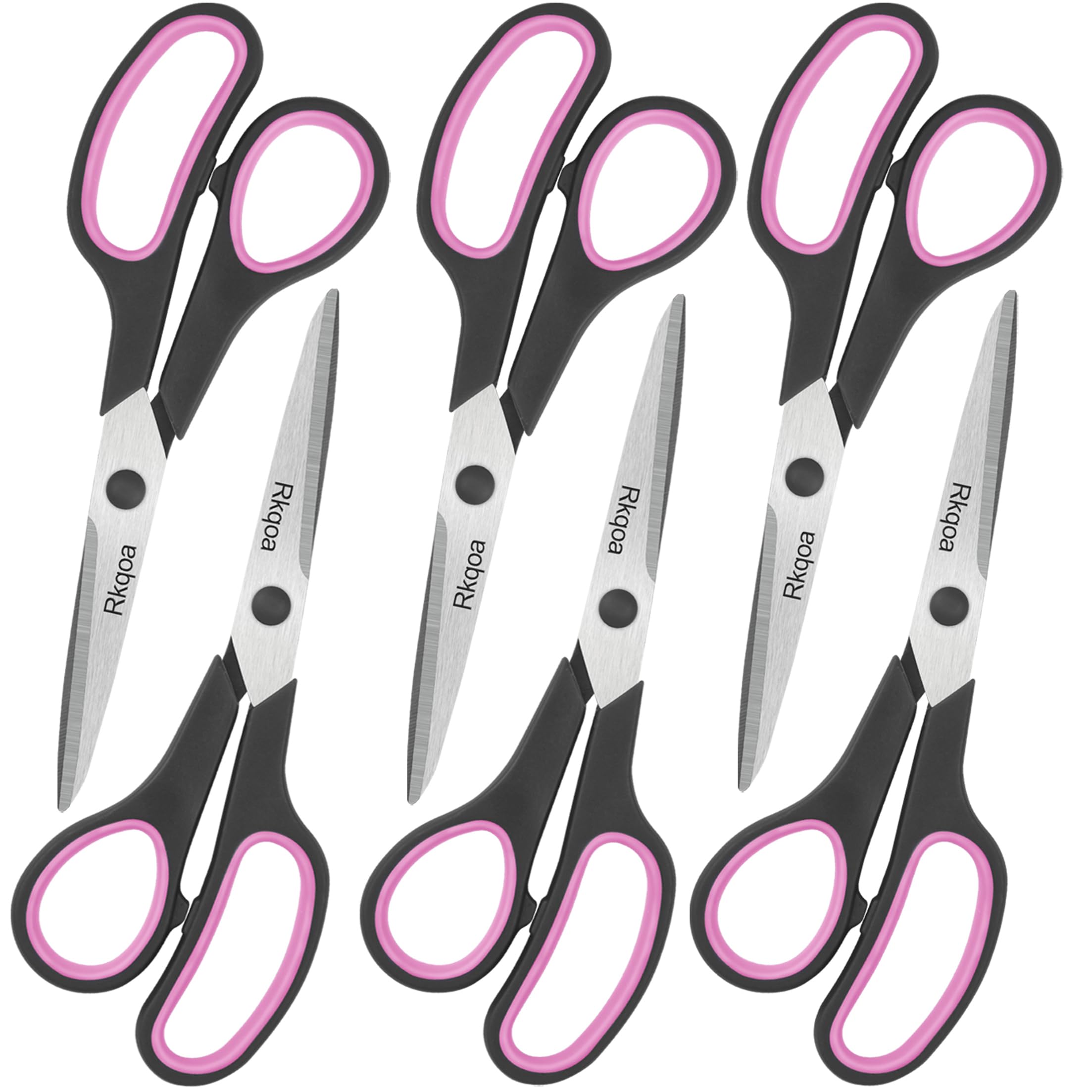 Black-Pink Scissors Set, Rkqoa 8" Scissors All Purpose 6 Pack - Comfort-Grip Sharp Scissors for Office School Sewing Craft Supplies, Classroom Must have, Teacher/Class Scissor, Right/Left Handles