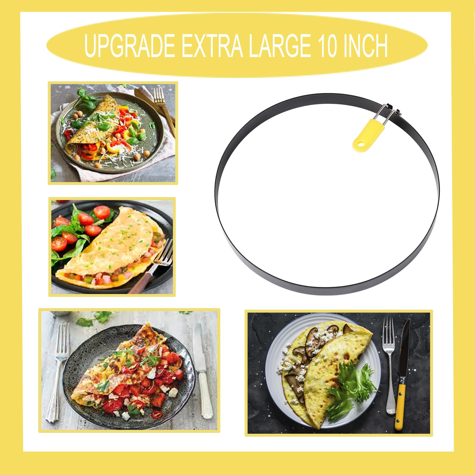 Extra Large 10 Inch Omelette Ring for Griddle, Stainless Steel 10" Griddle Omelet Rings,Non-Stick Pancake Round Creps Ring Omelet Pancake Ring Crumpet Ring with Silicone Handle Accessorries (1 Pack)