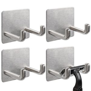 vanloory razor holder, self adhesive towel hooks for bathroom, 4 pack stainless steel sticky shower razor hook waterproof shaver hanger double wall hooks for hanging plug loofah robe(brushed nickel)