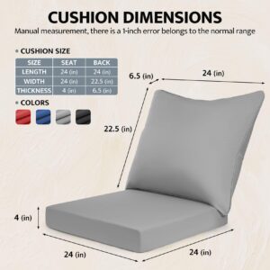 mudilun 24x24 Outdoor Deep Seat Cushions for Patio Furniture, Durable Waterproof Patio Chair Cushion Soft Fade Resistant Gray Deep Seat Pads