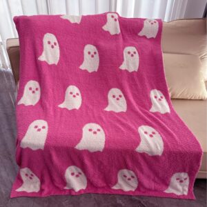 Halloween Ghost Throw Blanket, Ghost Pattern Blanket, Microfiber Ghost Flannel Blanket, Soft Cozy Plush Spooky Halloween Blanket for Bed Sofa Couch Home Decor (Black, 50" x 60")