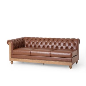 Acosure 6 Seat Sectional L Shaped Leather Sofa with Solid Wood Legs,Modular Couches with Tufted Backrest and Metal Rivets,for Living Room,Apartment,Light Brown