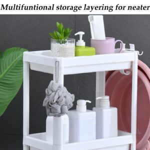 Enforose Bathroom Rack,White Plastic Freestanding Bathroom Storage and Organizer,Mobile Multifunctional Shelving Unit,for Living Room Bedroom Kitchen (2 Layers (with Wheels))