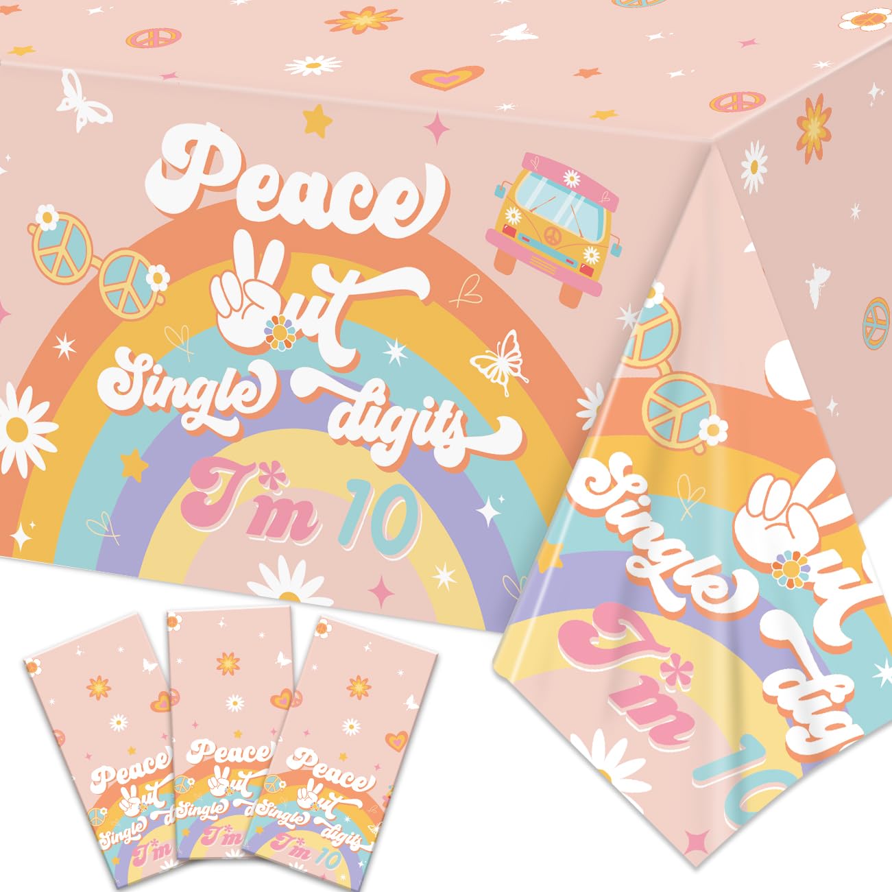 10th Birthday Decorations for Girl Peace Out Single Digits Party Decor 3Pcs 10th Birthday Tablecloths Disposable Plastic Peace Out Single Digits I'm10 Birthday Table Cover for Girl 10th Birthday Party