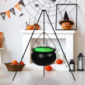 Halloween Decorations Outdoor Large Witch Cauldron, Black Plastic Bowl Decor on Tripod with Lights Halloween Cauldron Pot, Witches Cauldron Hocus Pocus Candy Bucket Decoration for Porch Home Party