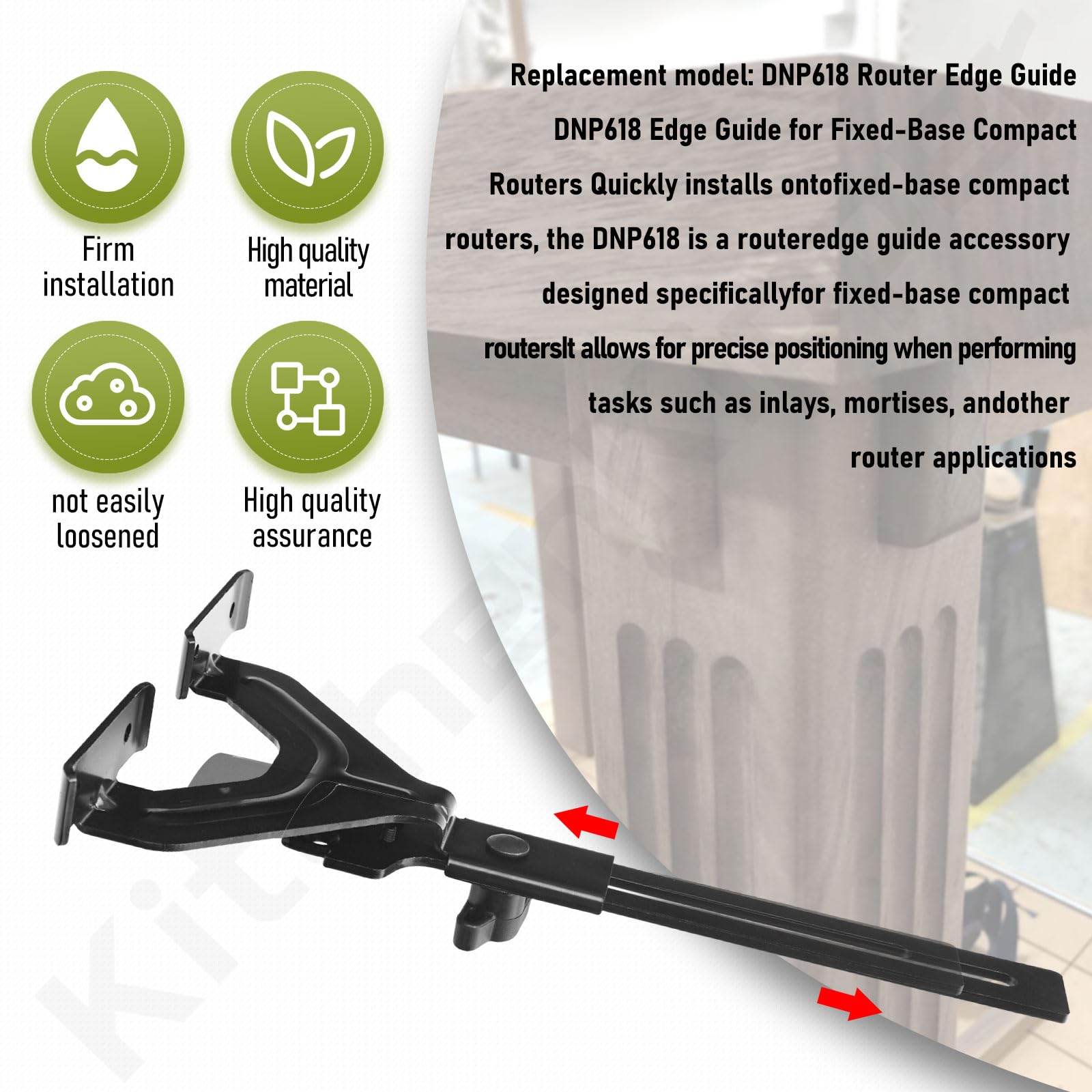 DNP618 Router Edge Guide for DEWALT Fixed Base Compact Router DCW600B, DWP611, DNP612, DW6913, PORTER-CABLE 450 and 451 - Quickly Attaches to Fixed Base Compact Router