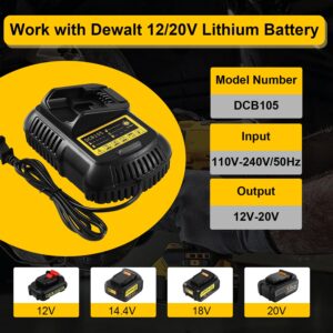 6000mAh and 3000mAh Replacement Battery for Dewalt 20v and DCB105 Charger Kit Compatible with DCB204 DCB204-2 DCB203 DCB201 DCB200 Compatible with Dewalt 20 Volt Power Tools DCD DCF DCG DCS series