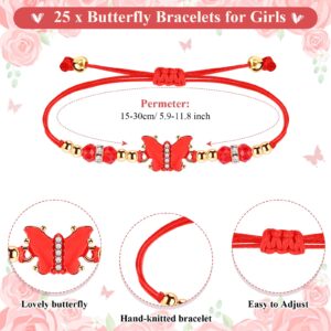 Wenqik 25 Sets Quinceanera Party Favors for Guests Recuerdos Para 15 Años Red Butterfly Wish Bracelets with Thank You Card and Organza Bag Quinceanera Gifts Mis Xv Años Birthday Party Favors