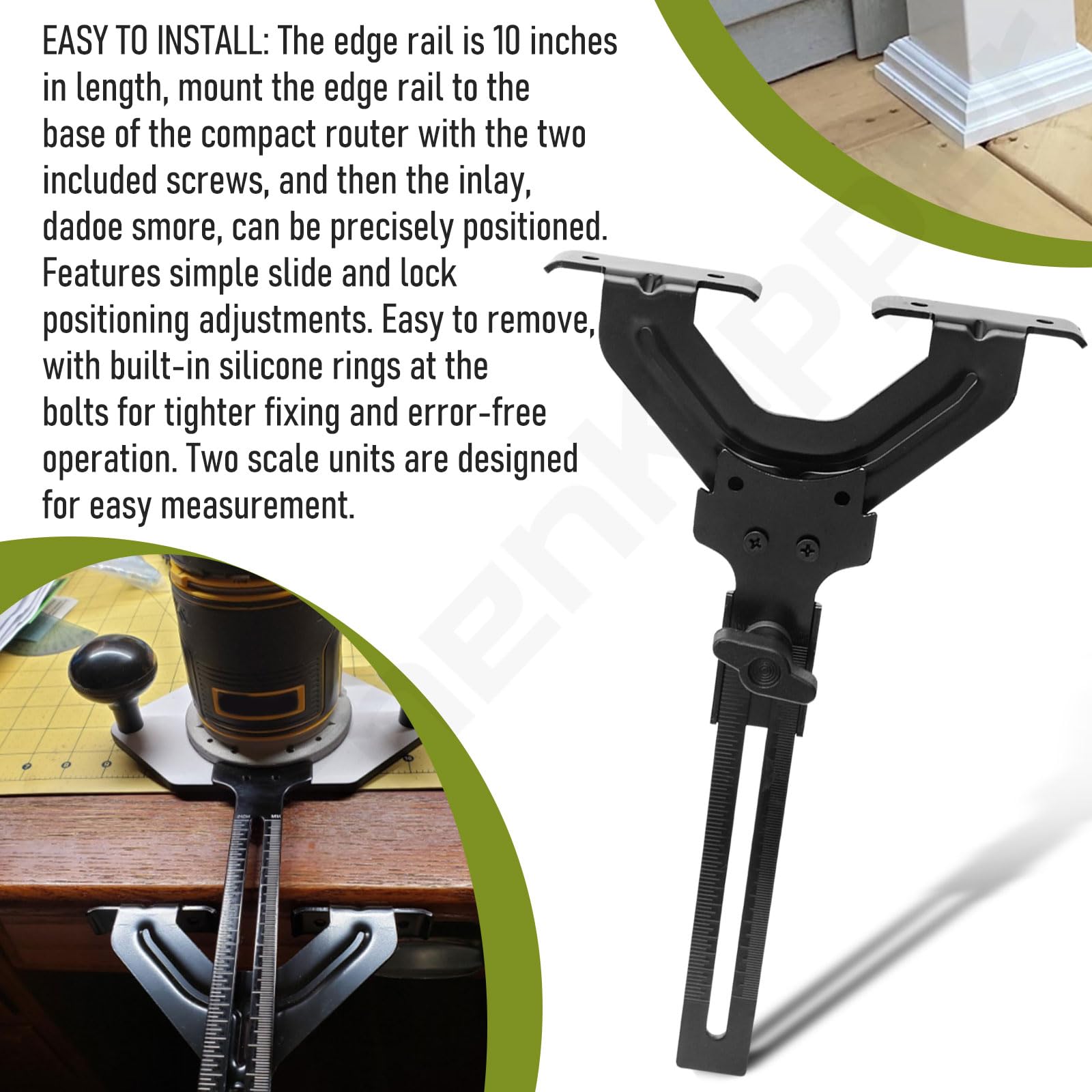 DNP618 Router Edge Guide for DEWALT Fixed Base Compact Router DCW600B, DWP611, DNP612, DW6913, PORTER-CABLE 450 and 451 - Quickly Attaches to Fixed Base Compact Router