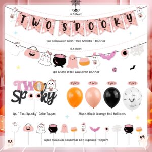 Girls Halloween 2nd Birthday Party Decor, Halloween Two Spooky Banner Cute Ghost Cake Topper Balloons for Halloween Theme Little Boo Second Birthday Happy Boo Day Boo Im Two Baby Shower Party Supplies