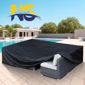 NICESOUL® Patio Furniture Cover, Premium Black and Silver Outdoor Sofa Cover, Heavy Duty 210D Waterproof Material, Rectangular Universal Fit for Patio Conversastion Sofa Set (120" x 88.6"x 29.5")