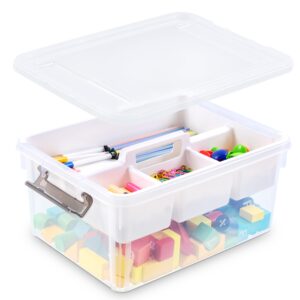 bienvoun 17 qt plastic storage box with handle removable tray craft organizers and storage container stackable clear storage for bead,crayon,tool,sewing,playdoh