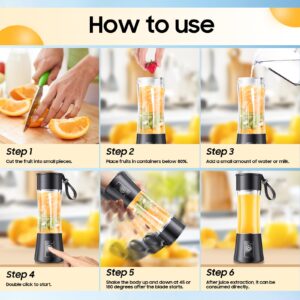 Portable Blender Personal Size Blender - Blender for Smoothies and Shakes, Mini Blender with Six Blades in 3D, Small Blender 380Ml Travel Cup, Freshly Squeezed for Picnic/Sprots/Office