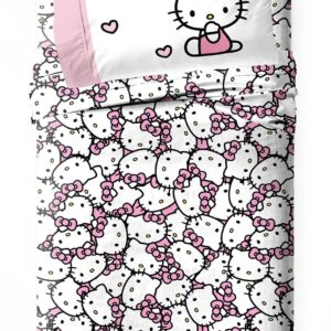 Jay Franco Hello Kitty Pink Stripes & Hearts Twin Size Sheet Set - Super Soft 3 Piece Bedding Set - Microfiber Sheets Include Reversible Pillow Cover