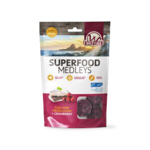 wild eats cod skins dog treat superfood medallions 3oz - only cod & cranberry, urinary tract for dogs health support