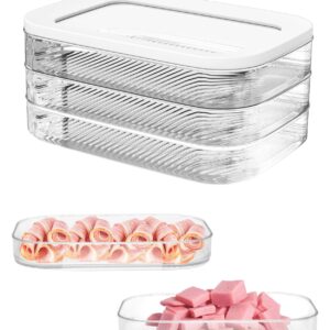 Deli Meat Container for Fridge, Lunch Meat Container for Refrigerator, Stackable Cold Cuts Storage Containers for Fridge, Ham Cheese Bacon Container with Lid for Cold Cuts, Deli, Lunch Meat, 3 Pieces