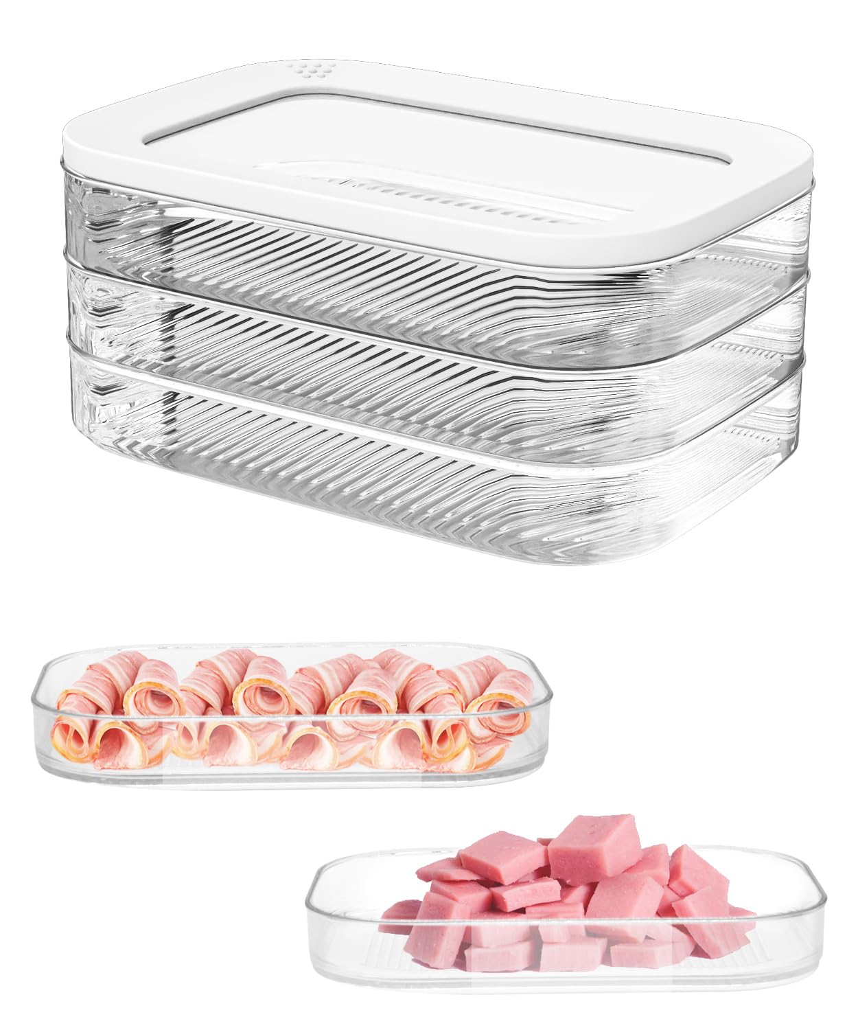 Deli Meat Container for Fridge, Lunch Meat Container for Refrigerator, Stackable Cold Cuts Storage Containers for Fridge, Ham Cheese Bacon Container with Lid for Cold Cuts, Deli, Lunch Meat, 3 Pieces