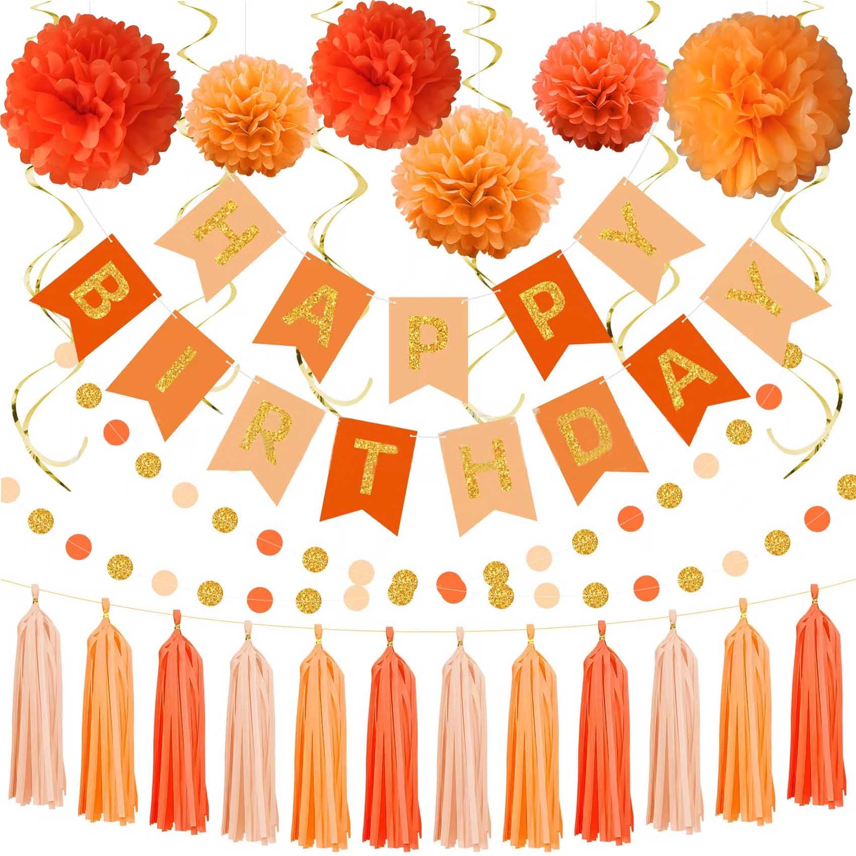 Orange Tissue Paper Pom Poms 12Pcs- Hanging Paper Flowers for Wedding Birthday Graduations Christmas and Special Occasions(8 &10 & 12 inch) ﻿