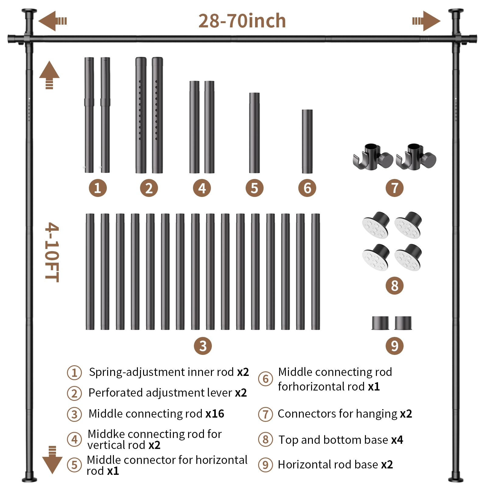 Getsrichfc Room Divider, No Drilling Curtain Rod, Adjustable Heavy Duty Metal Tension Partition Room Dividers, Wall Divider for Room Separation