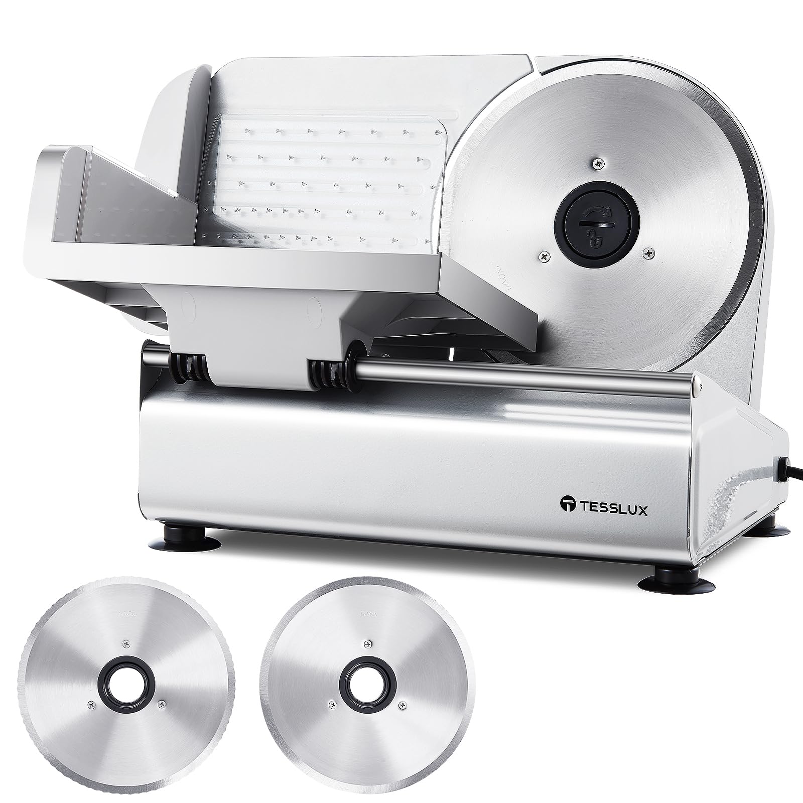 Tesslux Meat Slicer - Electric Deli Slicer, 200W, Dual 7.5" Blades, Adjustable Thickness 0-15mm, Safe Home Meat Slicer Machine with Stainless Steel and Aluminum Housing