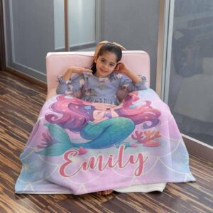 Jaydouble Custom Blankets with Name for Children, Personalized Gifts Black Mermaid Throw Blanket for Boys Girls