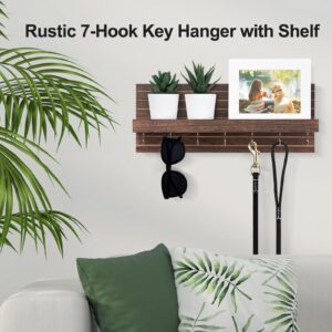 Lwenki Key Holder Wall Mount, Entryway Mail Organizer with Shelf, Decorative Key Hanger with 7 Hooks Holds Leashes and Glasses, Includes Mounting Hardware (13.8” x 5.3” x 3.2”)