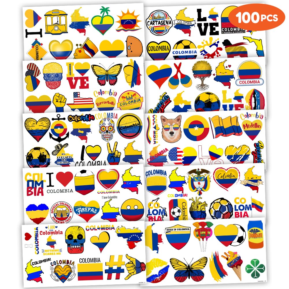 Cute Colombia Temporary Tattoos Independence Birthday Party Decorations Favors Supplies Flag Themed Stickers 10 Sheets 100 PCS Gifts for Baby Kids Girls Boys Decor Class School Carnival Christmas