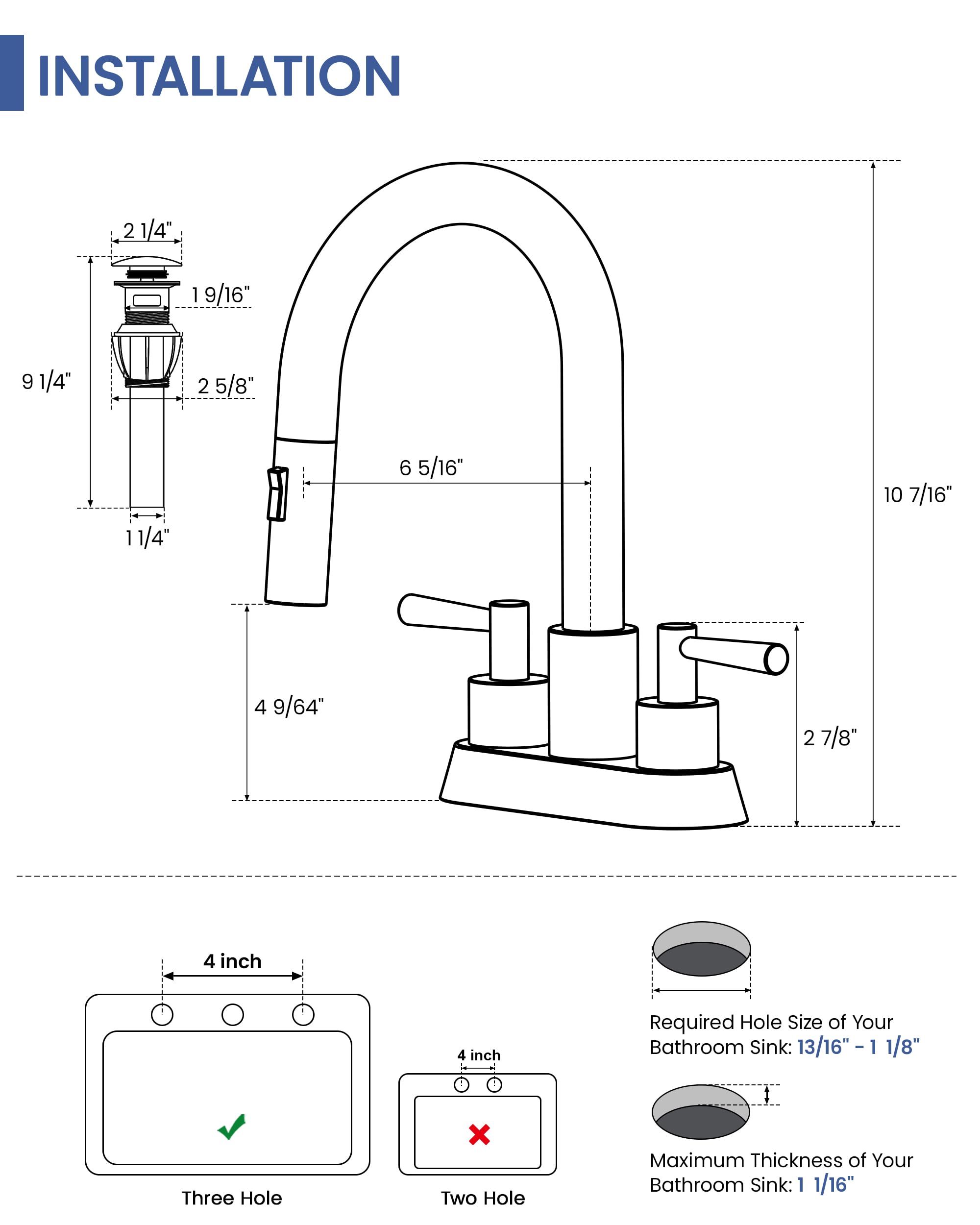 FELIXBATH Bathroom Sink Faucet with Pull Out Sprayer 2 Handles, Brushed Nickel Pull Down Bathroom Faucet 3 Holes, 4 Inch Sink Faucet Bathroom, 360 Degree Swivel Spout, Pop Up Drain Assembly Included