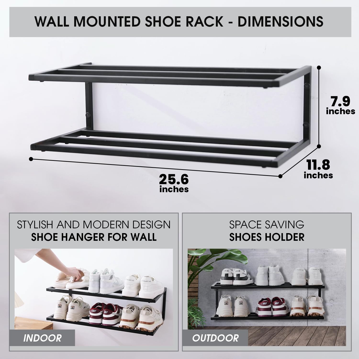 CULTURE LABELS Floating Shoe Rack - Modern 2-Tier Shoe Hanger Ideal for Entryway, Hallway, and Bedroom - Floating Shoe Display, Fits Various Shoe Sizes