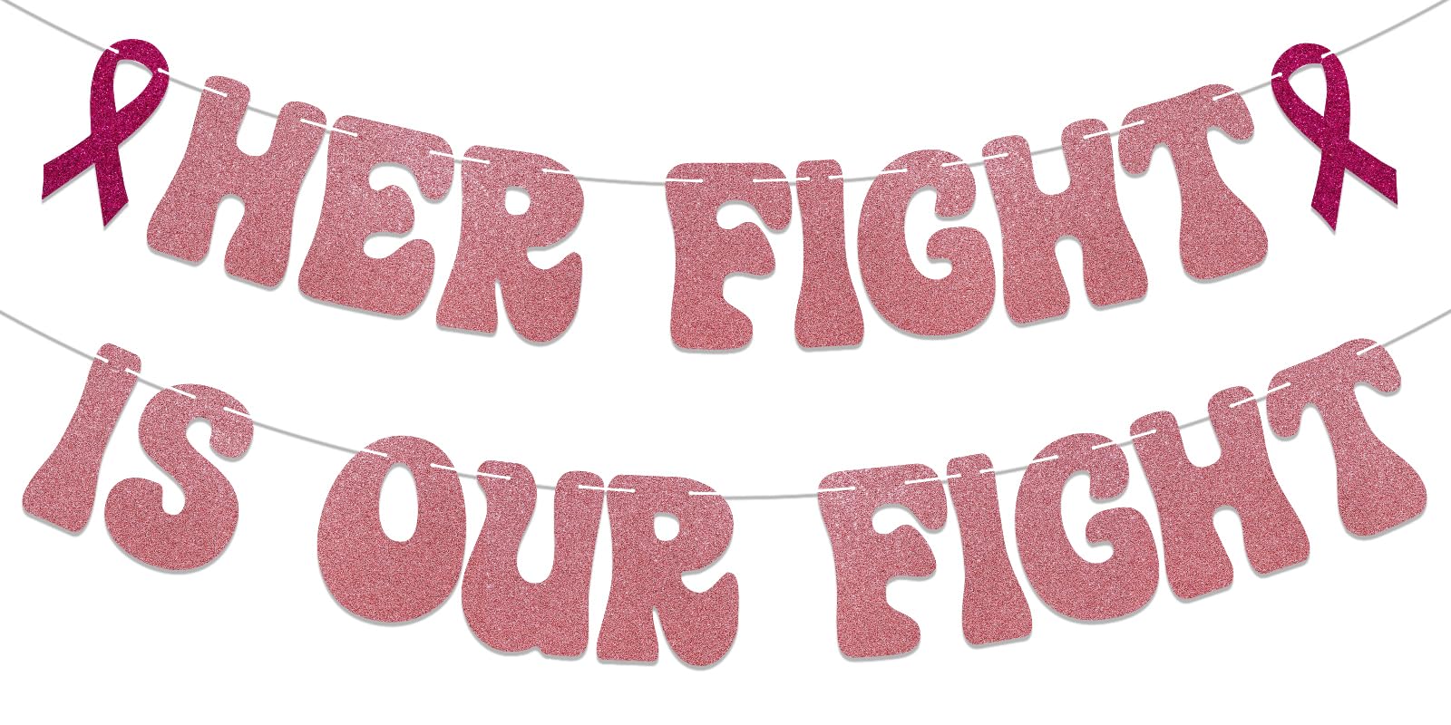 Her Fight is Our Fight Banner - Breast Cancer Awareness Party Decorations, Cancer Free Banner, Peace Out Chemo Decorations, The Breast Cancer Awareness Month Decorations Rose Gold Glitter