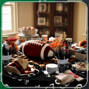 Teenyyou 145 Pcs Football Party Supplies Kit Tableware Set, Including Paper Plates, Napkins, Cups, Forks, Knifes and Tablecloth for Football Themed Birthday Party Favors Decorations, 24 Guests