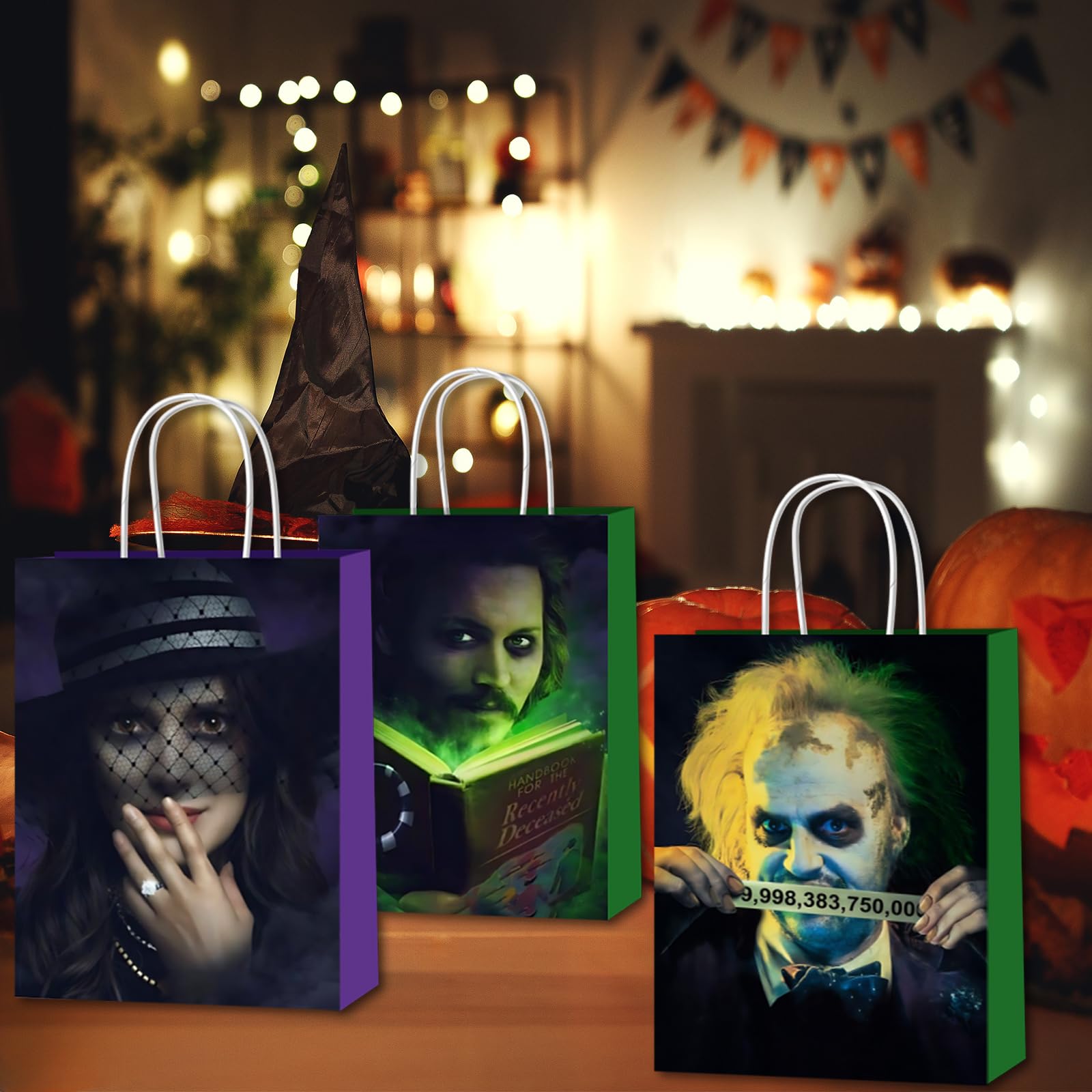 16pcs Horror Beetleju Halloween Party Decorations Paper Bags Double-side Halloween Goodie Bags Horror Theme Halloween Party Paper Bags Decor with 4 Different Style Scary Halloween Party Supplies