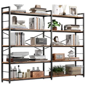 mechyin bookshelf 5 tiers, industrial corner bookcases, h65×l82 large etagere bookshelf open display shelves with metal frame for living room, bedroom and home office (rustic brown)