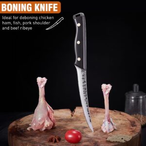 Naitesen Professional Butcher Knife Set 3, Bullnose Meat Carving Knife Breaking Knife Boning Knife Hand Forged Very Sharp for Meat Cutting Home Kitchen Cooking BBQ