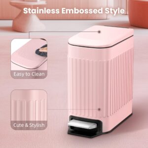 Cesun Small Pink Trash Can for Bathroom, 1.6 Gallon Stainless Steel Garbage Can with Lid, Step Pedal, Cute Wastebasket for Bathroom, Office, Bedroom, RV, Pink