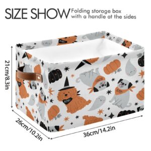 Kigai Halloween Dogs Storage Basket with Handles Collapsible Storage Bins Canvas Fabric Storage Organizer for Shelves Closet Bedroom Living Room 1Pack