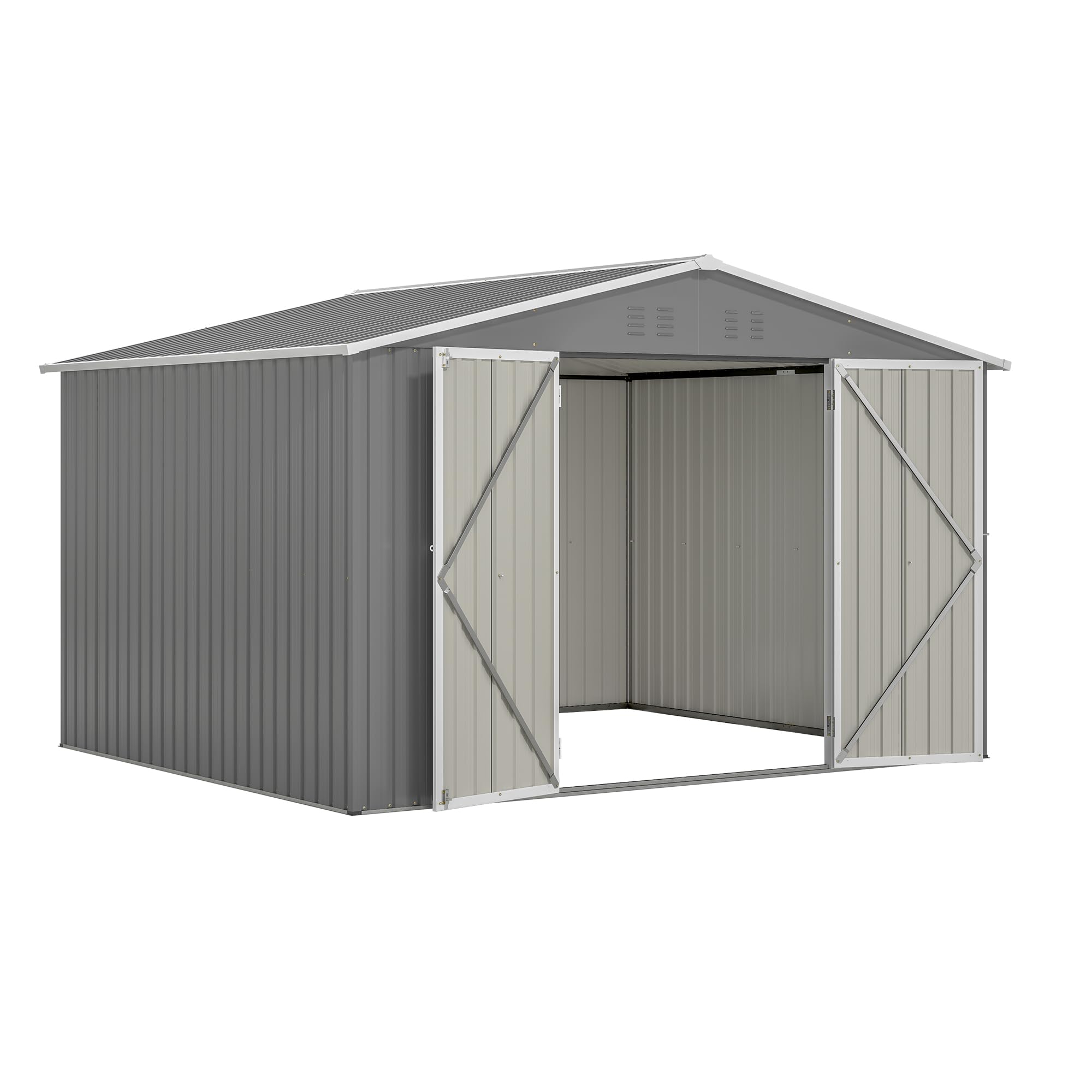 EMKK 10 x 8 FT Outdoor Storage Shed, Metal Shed with Lockable Doors, Water-Resistance & UV-Resistance Metal Sheds & Outdoor Storage House for Patio Garden Lawnmowers,Practical Tool