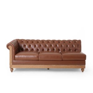 Acosure 6 Seat Sectional L Shaped Leather Sofa with Solid Wood Legs,Modular Couches with Tufted Backrest and Metal Rivets,for Living Room,Apartment,Light Brown