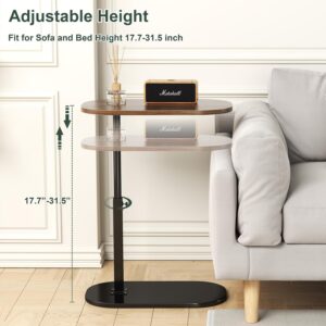 C Shaped Side Table,Adjustable Height C Table End Table for Couch,360°Swivel Couch Side Tables Slide Laptop Desk for Sofa/Bed/Bathtub/Rotating Tabletop (Walnut)