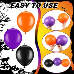 Seenelling 120 Pcs Link Balloon Linking Balloon Latex Linkable Balloons Decoration Connected Needle Tail Balloons for Wedding Anniversary Birthday Arch Party Supplies (Black Orange Purple,Halloween)