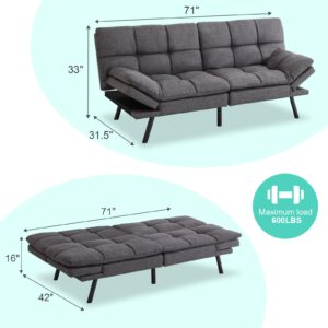 MUUEGM Futon Sofa Bed Couch Modern Linen Fabric Futon Convertible Sofa Bed Memory Foam Futon Couch Bed Sofa Couch Loveseat Sleeper Sofa for Compact Living Spaces,71'' x33''x31.5'',Dark Gray.