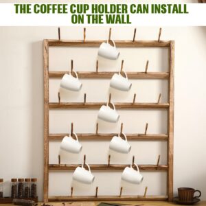 Blosssound Wall Mounted Oversize Coffee Mug Rack Rustic Wood Mug Rack Wall Mounted Storage for 27 Cups Mug Holder Wall Mounted Jar Plate Holder for Home Display and Collection, 34 x 26.75 x 4 Inches