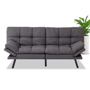 MUUEGM Futon Sofa Bed Couch Modern Linen Fabric Futon Convertible Sofa Bed Memory Foam Futon Couch Bed Sofa Couch Loveseat Sleeper Sofa for Compact Living Spaces,71'' x33''x31.5'',Dark Gray.