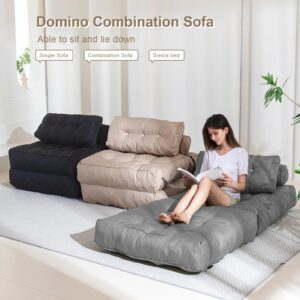 YOSHOOT Folding Couch Sofa Bed, Convertible Sleeper Chairs with Back Support, Foldable Couch Futon Mattress with Pillow, Portable Fold Out Chair Bed Floor Mattress Floor Couch for Living Room