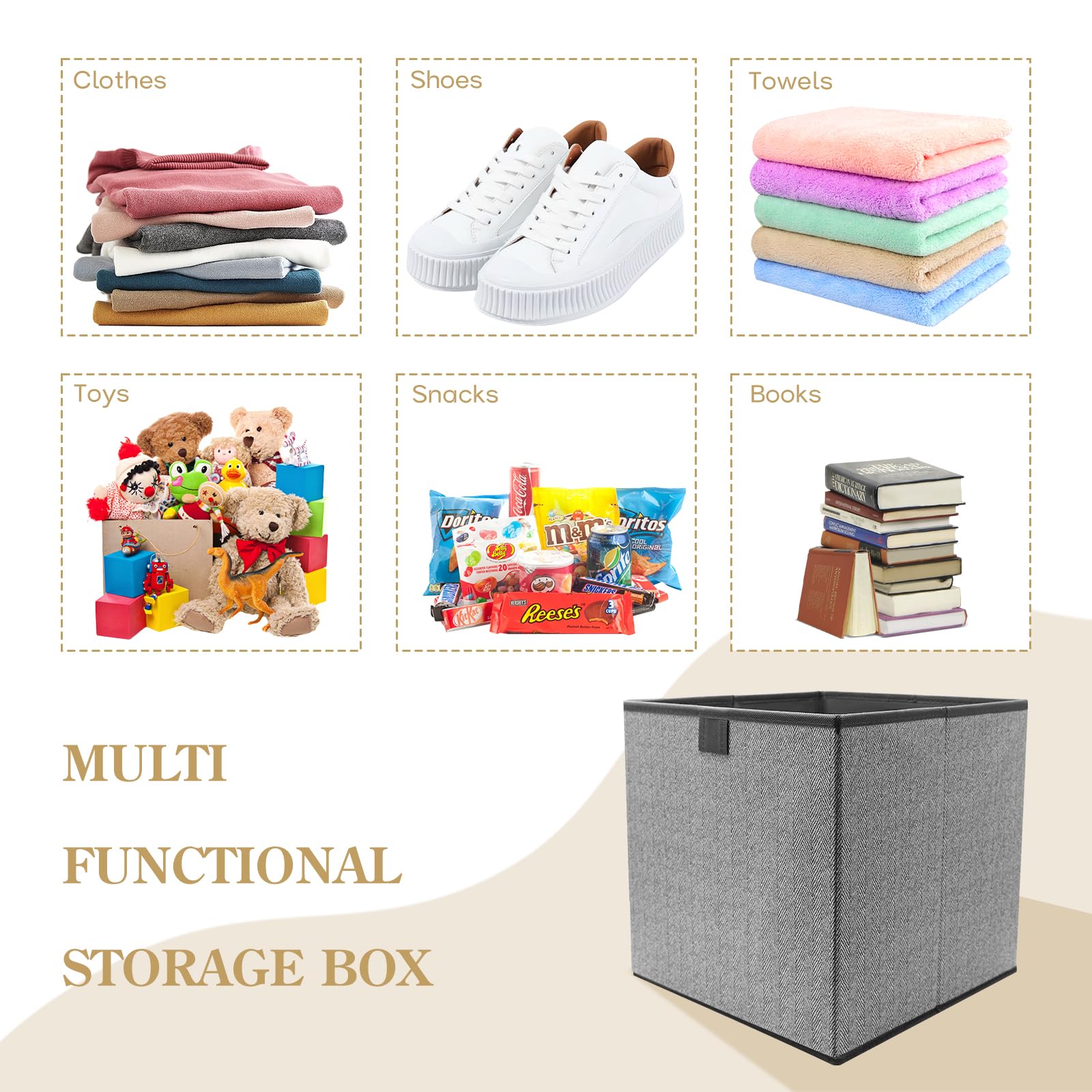 16L Nonwoven Storage Box Drawer Fabric Storage Box Square Lidless Clothes Storage Sundries Organizer-Grey