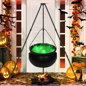 Halloween Decorations Outdoor Large Witch Cauldron, Black Plastic Bowl Decor on Tripod with Lights Halloween Cauldron Pot, Witches Cauldron Hocus Pocus Candy Bucket Decoration for Porch Home Party