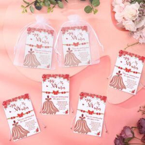 Wenqik 25 Sets Quinceanera Party Favors for Guests Recuerdos Para 15 Años Red Butterfly Wish Bracelets with Thank You Card and Organza Bag Quinceanera Gifts Mis Xv Años Birthday Party Favors