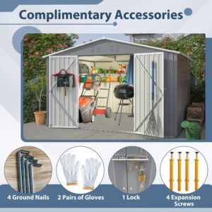 EMKK 10 x 8 FT Outdoor Storage Shed, Metal Shed with Lockable Doors, Water-Resistance & UV-Resistance Metal Sheds & Outdoor Storage House for Patio Garden Lawnmowers,Practical Tool